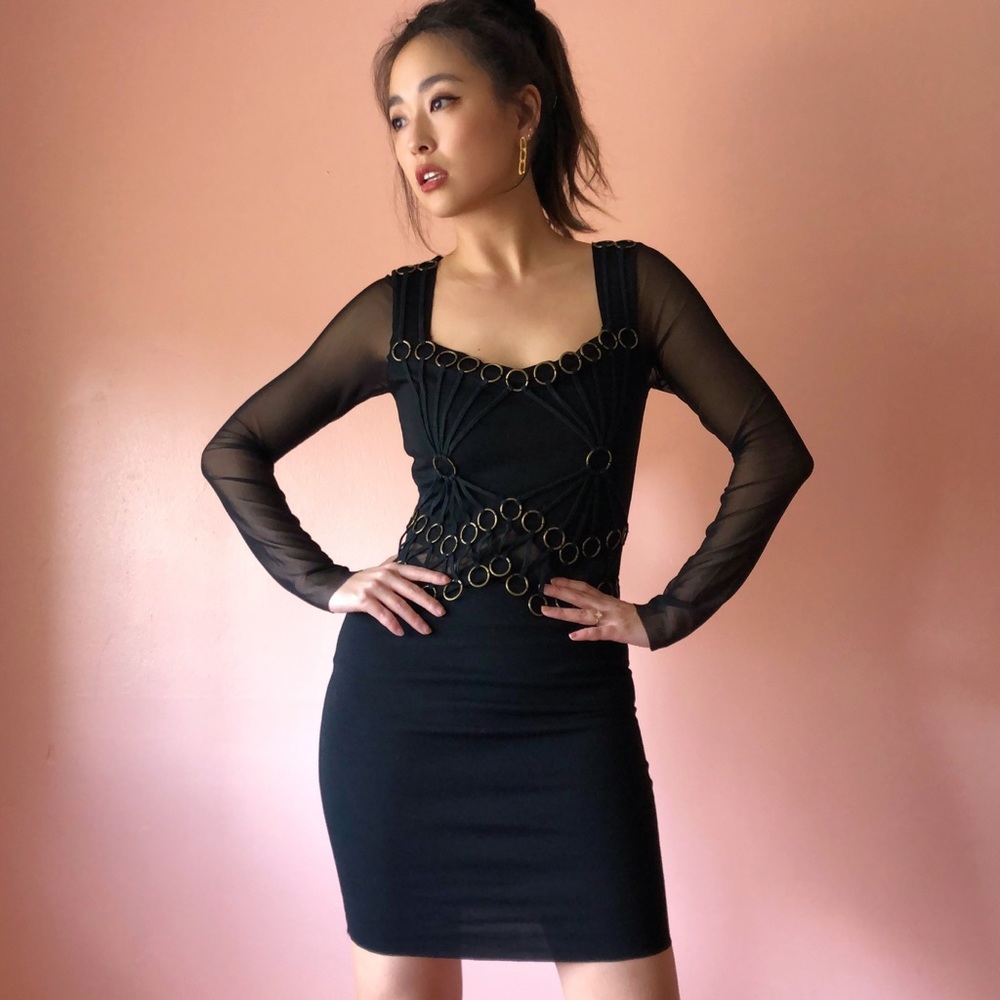 Stylestalker Brass Ring Mesh Mini Dress